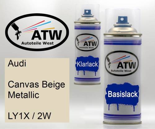 Audi, Canvas Beige Metallic, LY1X / 2W: 400ml Sprühdose + 400ml Klarlack - Set, von ATW Autoteile West.